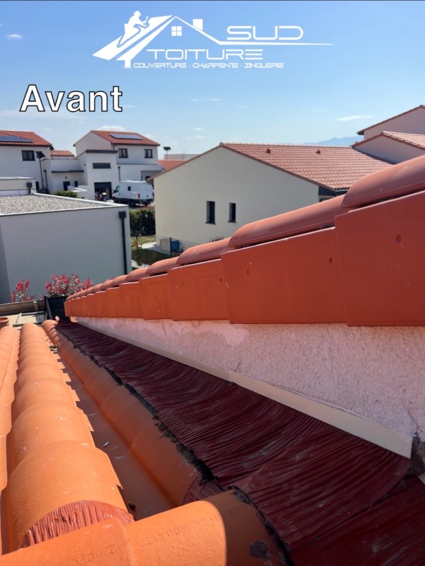 Etanchéité d'une jonction entre toit et mur : Pose d'un solin à Pollestres