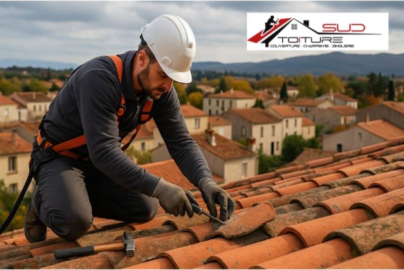Couvreur à Elne réparant une toiture en tuiles canal