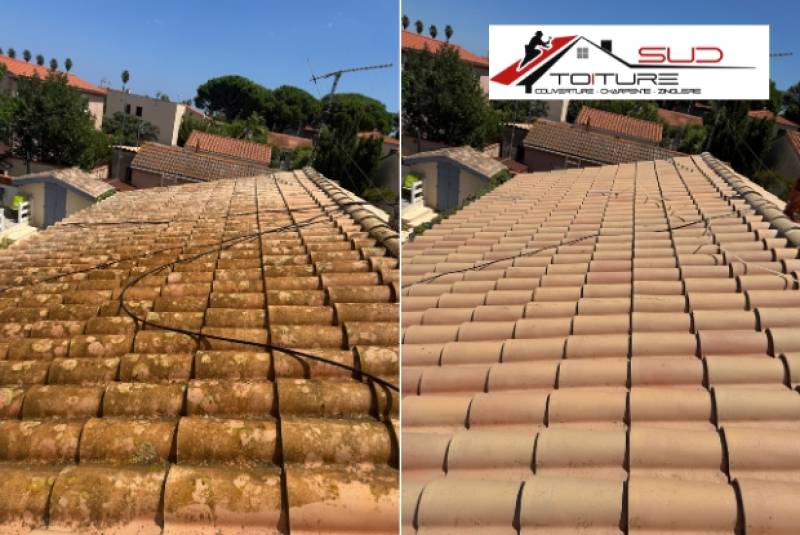 Nettoyage de toituire à Perpignan avec avant et après